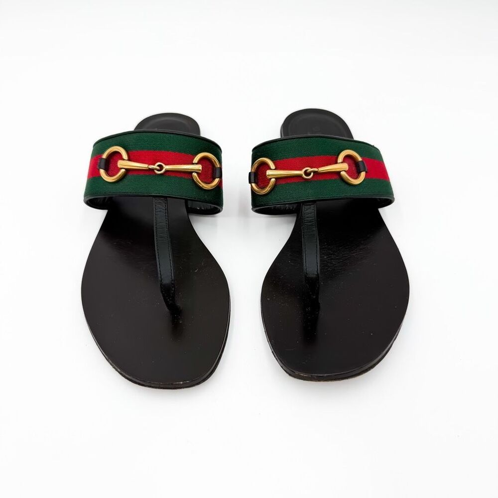 Gucci Horsebit Web Stripe Sandals Flip Flops Flats Slides 37, 7 - Picture 3 of 10